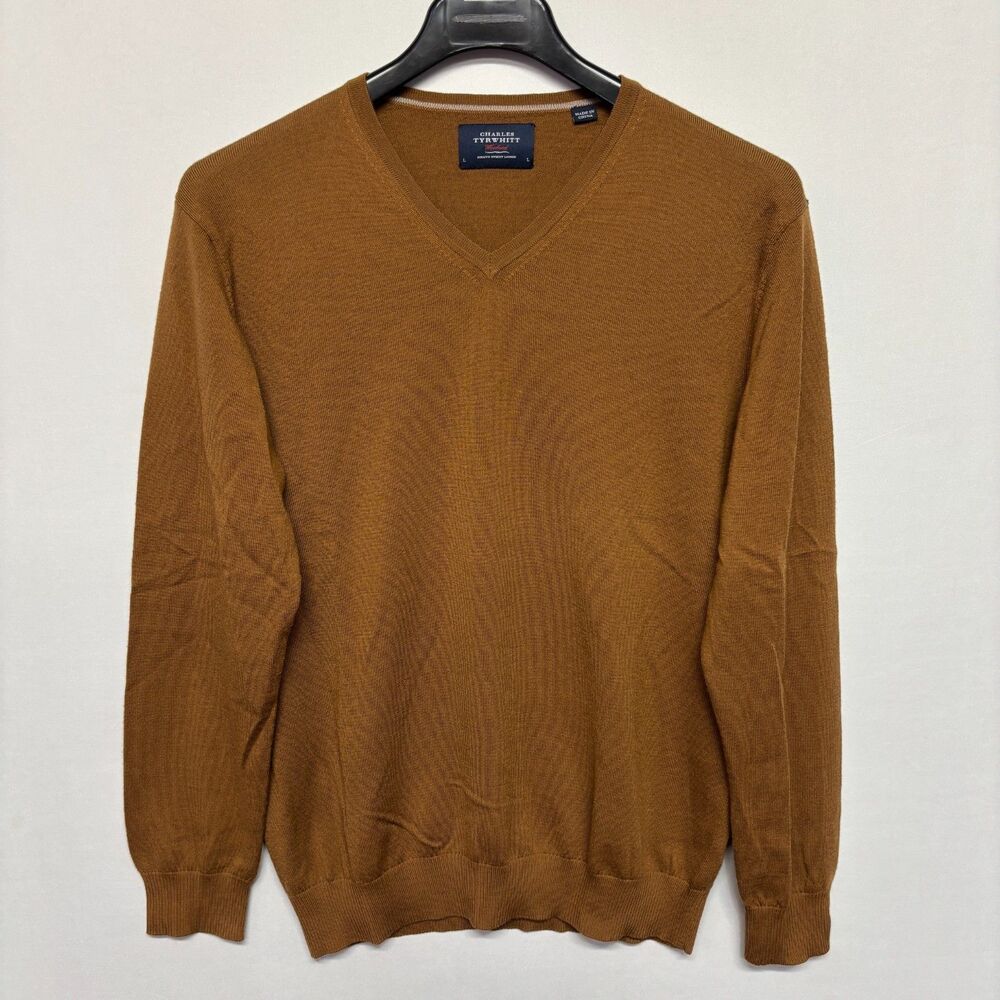 Charles Tyrwhitt Men Extra Fine Merino Wool Sweater Size Large Brown C133 -27